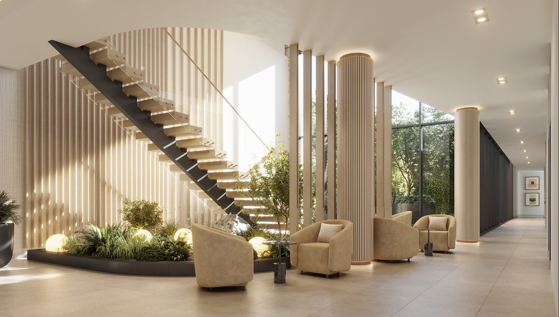 Garden lounge at Prosper luxury apartments Prospect Heights